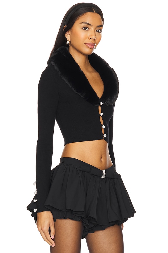 view 2 of 5 Laurel Faux Fur Shawl Cardigan in Black