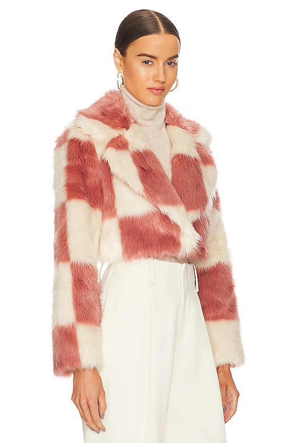 view 2 of 4 Annie Cropped Faux Fur Jacket in Dusty Pink Check