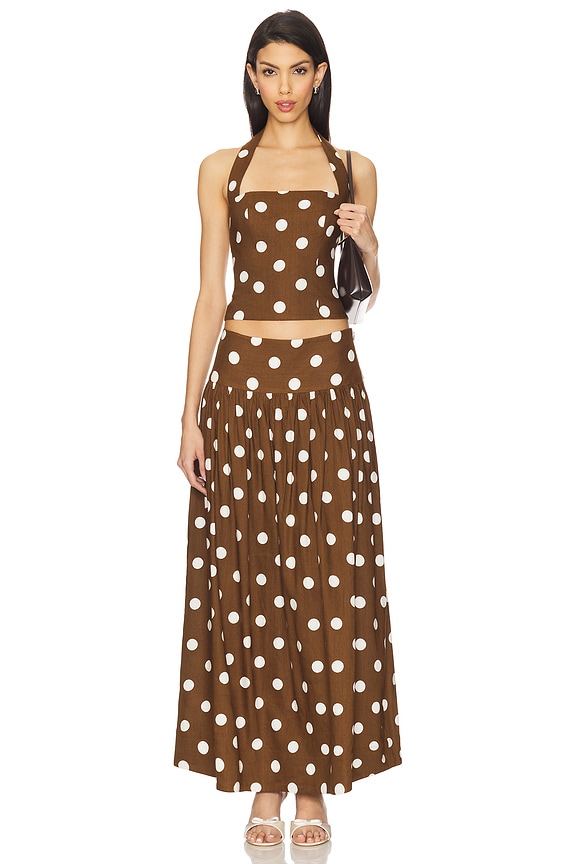 MAJORELLE Dot Maxi Skirt in Brown & Ivory Dot