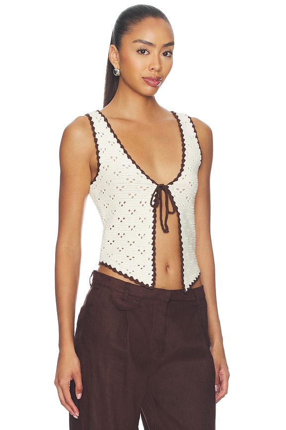view 2 of 5 Nadyne Tie Front Top in Ivory & Brown