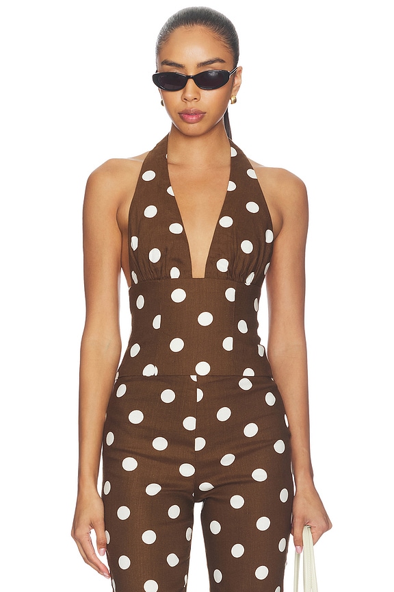view 1 of 4 Cosette Top in Brown & White Polka Dot