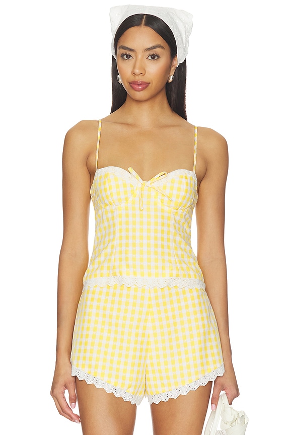 view 1 of 5 Peggy Bustier Top in Yellow & White Check