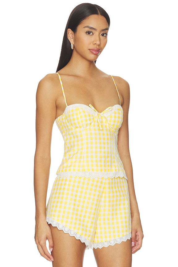 view 2 of 5 Peggy Bustier Top in Yellow & White Check
