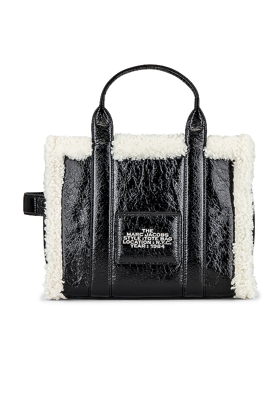 view 2 of 6 The Medium Crinkle Leather Tote Bag in Black & White