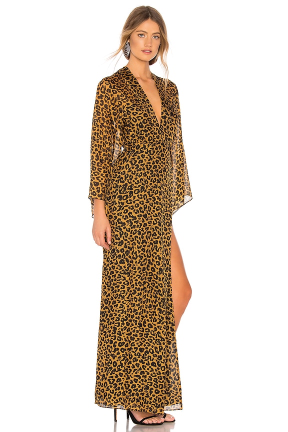 view 2 of 3 Long Sleeve Plunge Gown in Tan Leopard