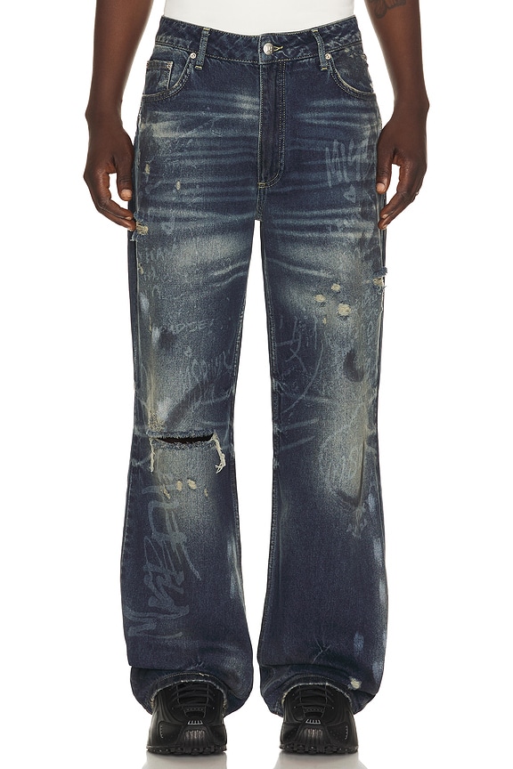view 1 of 6 Laser Tagged Denim Jeans in Crazy Blue