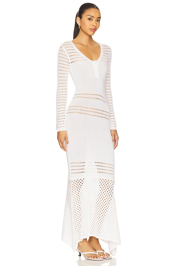 view 2 of 3 Striped Mesh Handkerchief Midi Dress in White Knit
