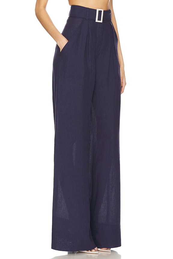 view 2 of 6 Wide Leg Pleated Pant in Navy Linen