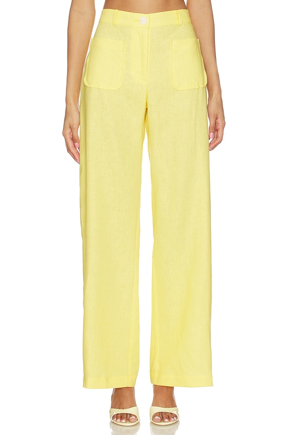 view 1 of 6 Pleated Barrel Button Pocket Pant in Yellow