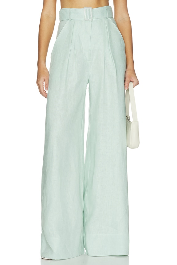 view 1 of 6 PANTALON JAMBES LARGES AVEC PLIS in Light Aqua Linen