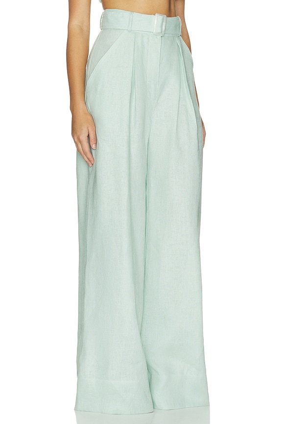 view 2 of 6 PANTALON JAMBES LARGES AVEC PLIS in Light Aqua Linen