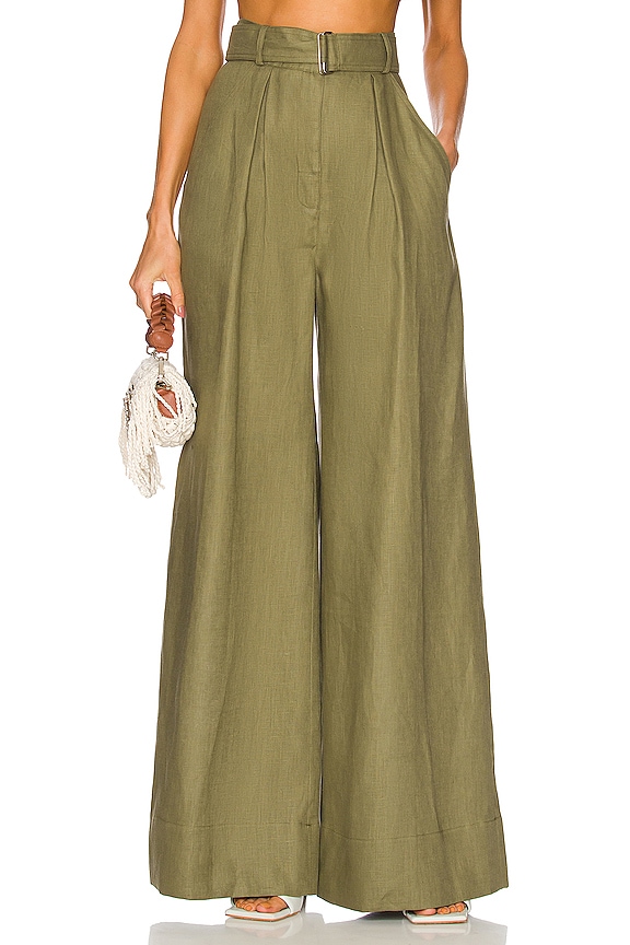 MATTHEW BRUCH Wide Leg Pleated Pant in Army | REVOLVE