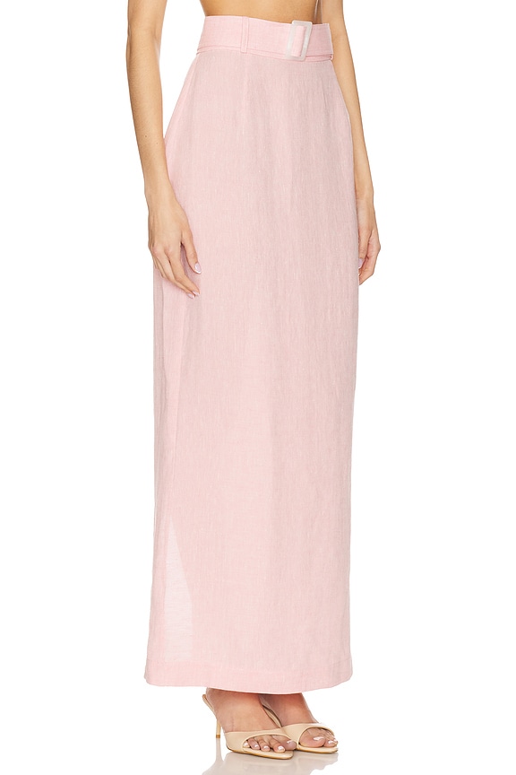 view 2 of 6 Belted Maxi Pencil Skirt in Pink Linen