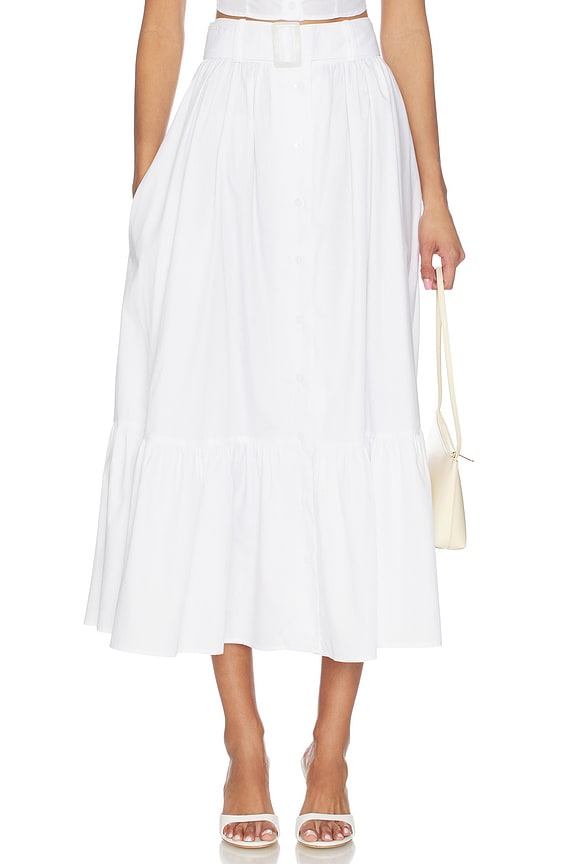 view 1 of 6 Button Down Midi Skirt in White Poplin