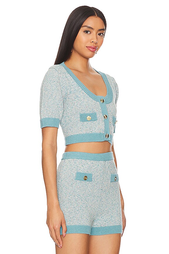 view 2 of 5 Tweed Crop Top in Seafoam Tweed