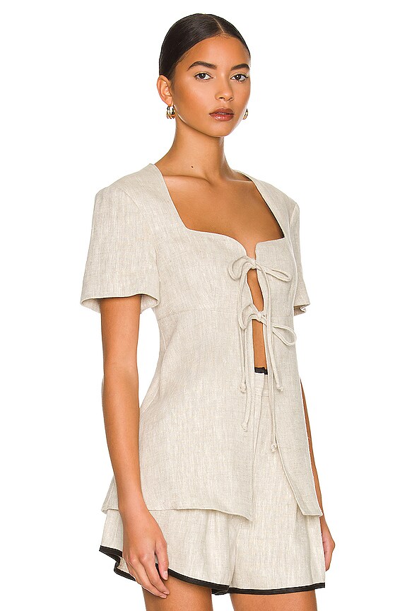 view 2 of 4 Apron Linen Tie Blouse in Oatmeal