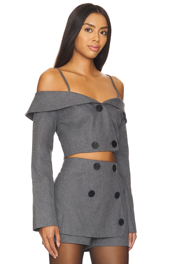 view 2 of 4 Off Shoulder Double-breasted Top in Charcoal Flannel