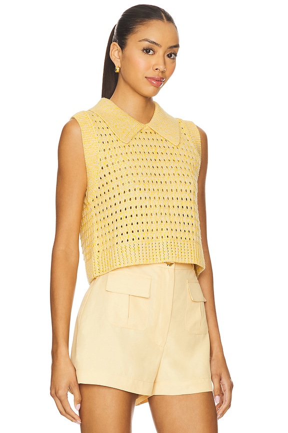 view 2 of 4 Knit Mesh Collared Tank Top in Pale Yellow Knit