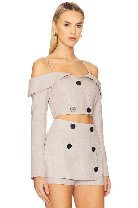 view 2 of 4 Off Shoulder Double-breasted Top in Camel Flannel