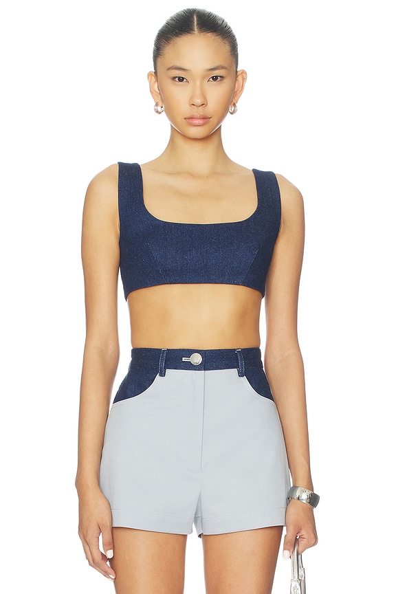 view 1 of 4 Tie Back Crop Top in Medium Wash Denim
