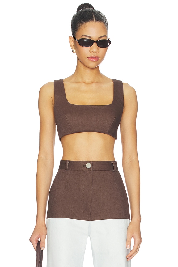 view 1 of 4 BRASSIÈRE AVEC LIENS DANS LE DOS in Chocolate Brown Denim