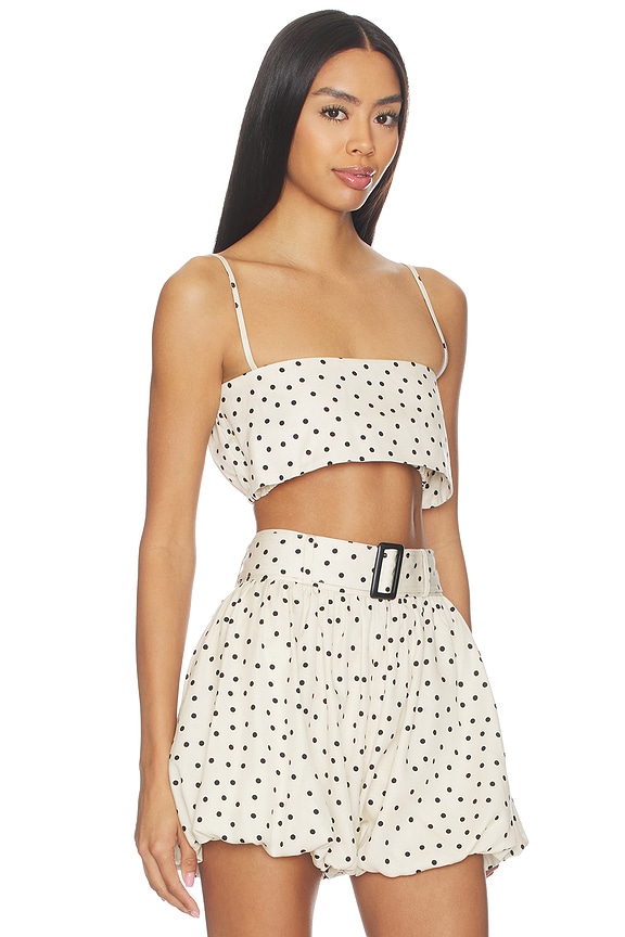 view 2 of 5 Structured Bandeau Crop Top in Cream With Black Polka Dot Lyocell