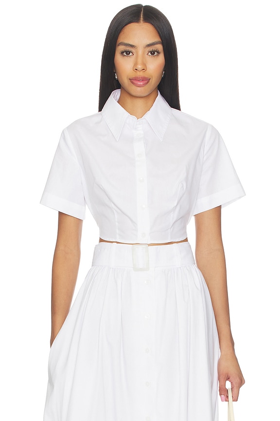 view 1 of 5 Cropped Tie Back Button Up in White Poplin