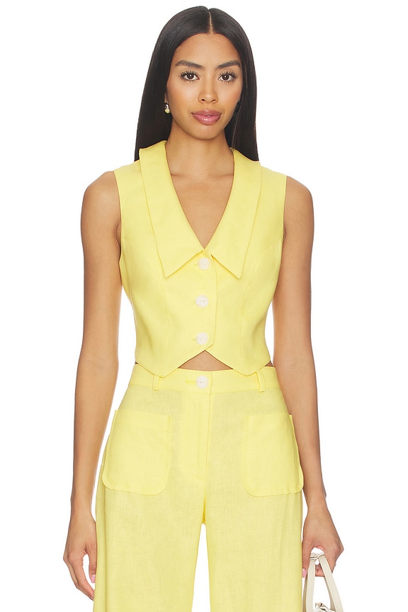 view 1 of 4 Collared V-neck Vest in Yellow Linen