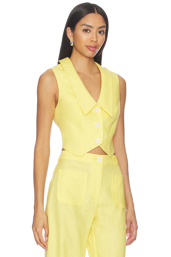 view 2 of 4 Collared V-neck Vest in Yellow Linen