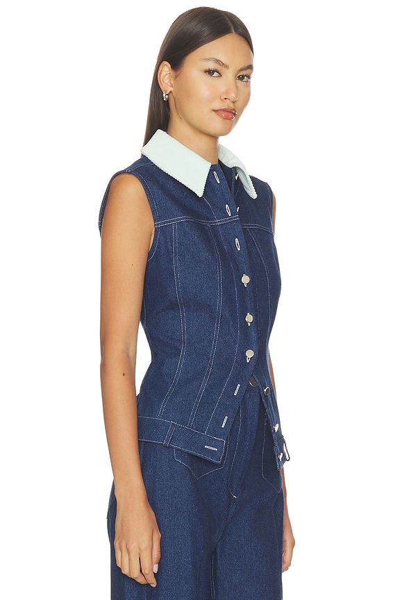 view 2 of 4 Collared Button Down Vest Top in Medium Wash Denim