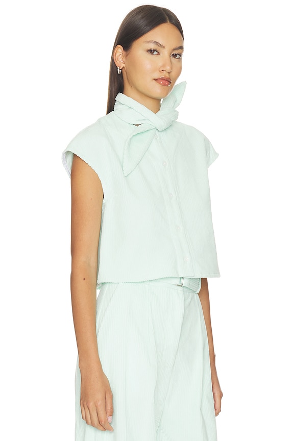 view 2 of 4 Tie Neck Button Up Shirt in Light Aqua