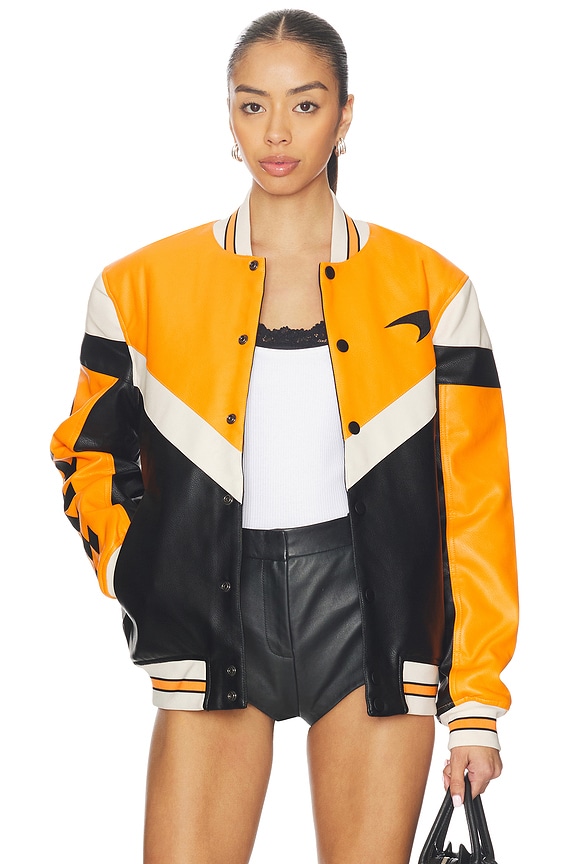 view 2 of 6 Turbo Charged Faux Leather Jacket in Orange & Black