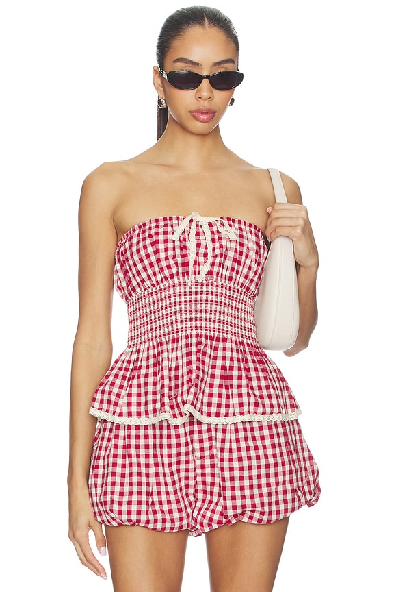 view 1 of 4 Flora Top in Berry Gingham