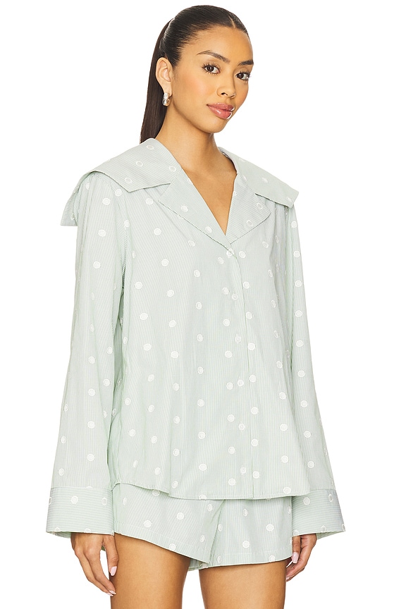 view 2 of 5 Caspian Shirt in Light Green Embroided Dots