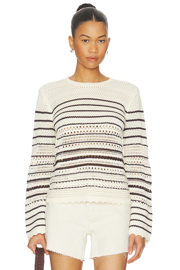 view 1 of 4 Rosie Textured Femme Pullover Sweater in Ivory & Chocolate Stripe