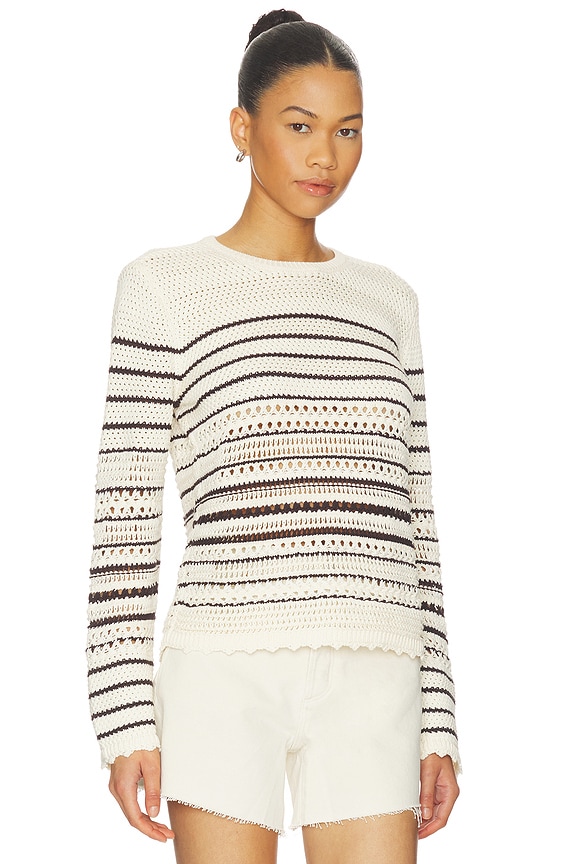 view 2 of 4 Rosie Textured Femme Pullover Sweater in Ivory & Chocolate Stripe