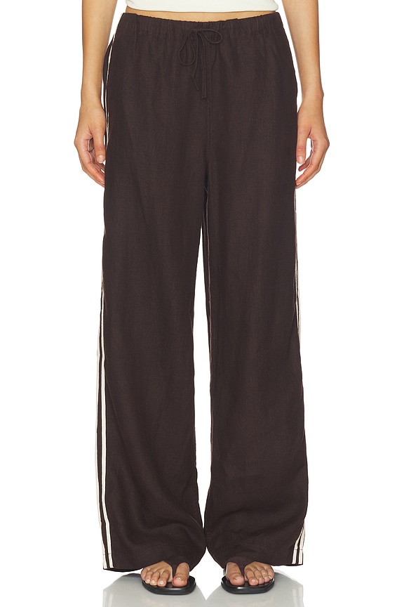 view 2 of 7 Linen Pull On Track Pants in Cocoa & White Stripe