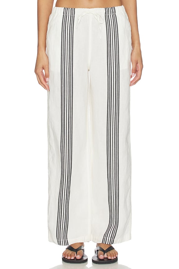 view 1 of 6 Linen Pull On Pants in Bold Placement Stripe & Jet Black