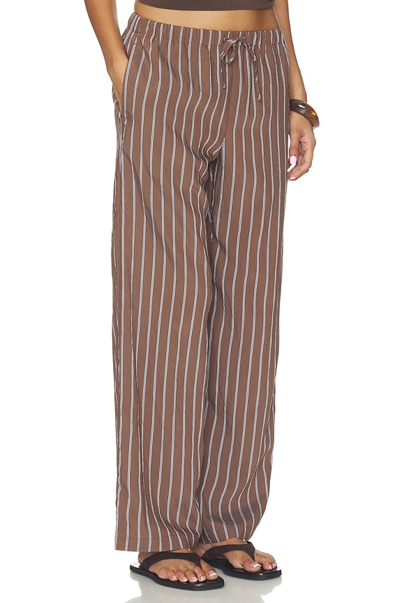 view 2 of 6 Elastic Waist Striped Pull- On Pant in Brown Peri Twin Stripe