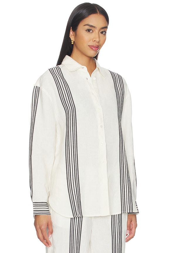 view 2 of 4 Easy Linen Shirt in Bold Placement Stripe & Jet Black