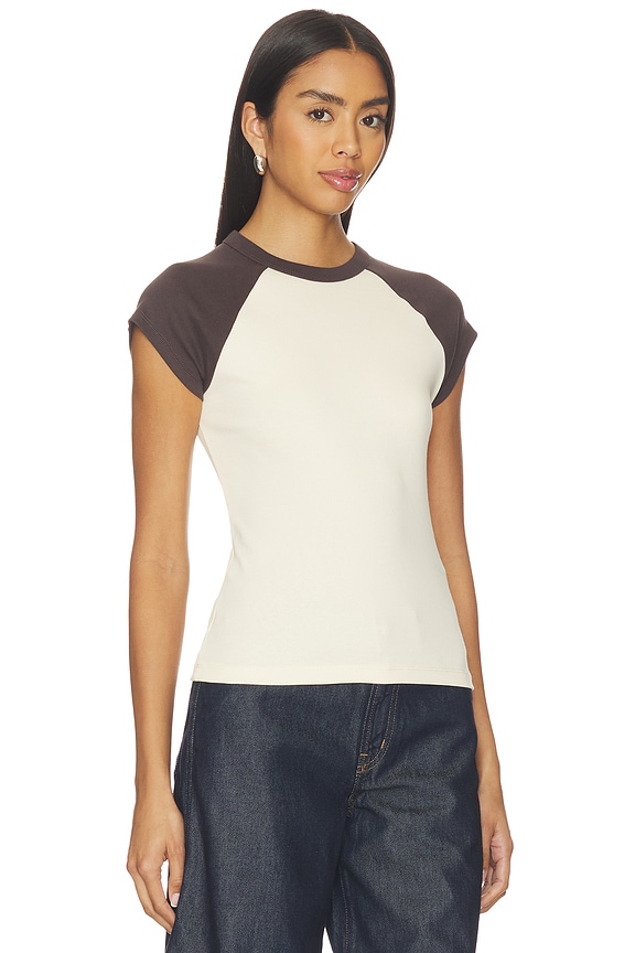 view 2 of 4 Raglan Compact Crewneck Tee Shirt in Vanilla & Brown Baseball