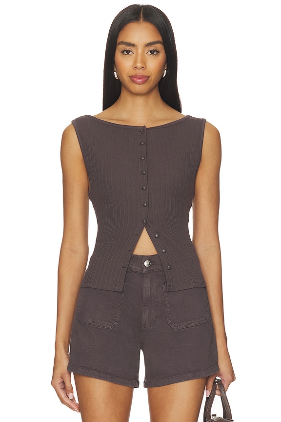 view 1 of 5 Textured Vest Top in Chocolate Plum