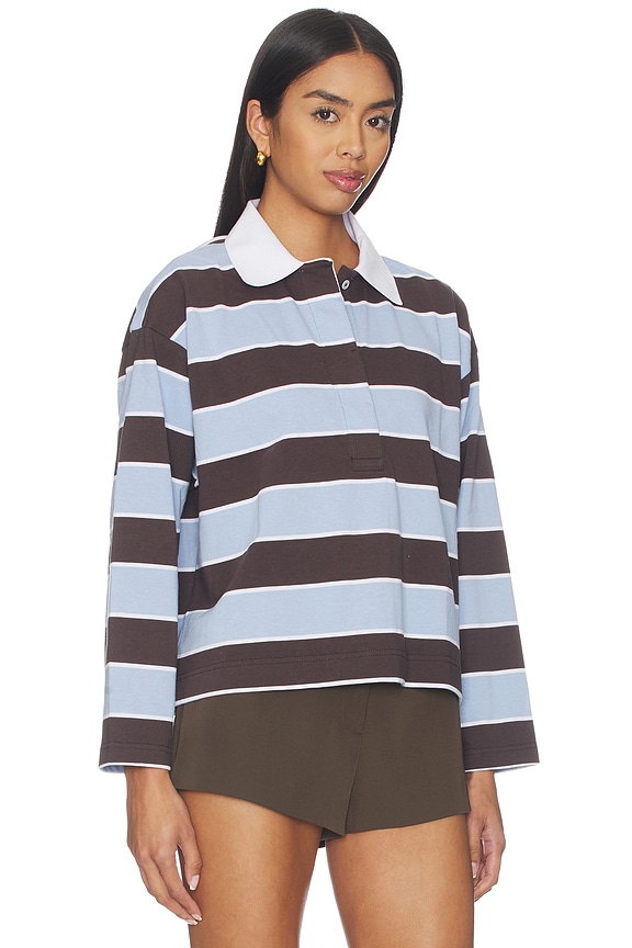 view 2 of 4 Rugby Polo Top in Blue & Brown Stripe