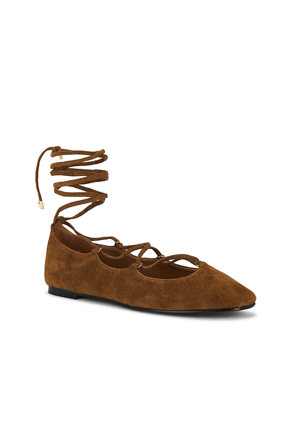 view 2 of 5 Greta Lace Up Flat in Warm Chestnut Suede