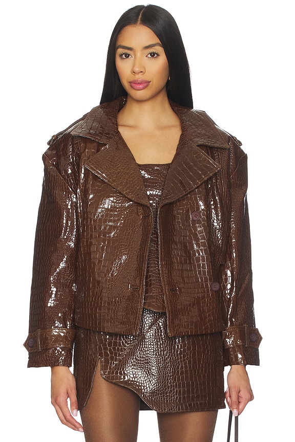 view 2 of 5 Brooklyn Trench Leather Coat in Brown Croro