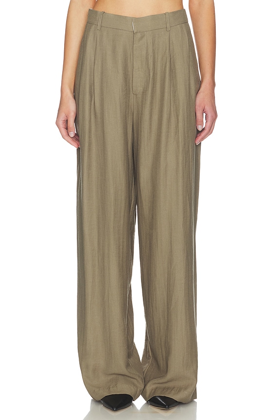 view 1 of 6 PANTALON HEDI MID WAIST TAILORED LINEN in Olive