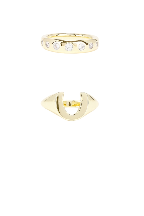view 2 of 2 Horseshoe & 7 Stone Ring Set in 14k Gold Plated