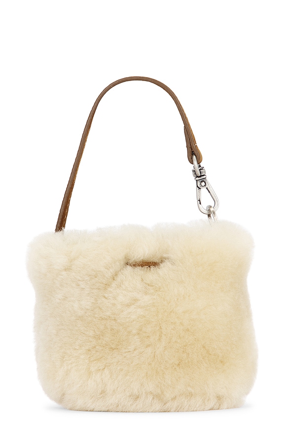 view 2 of 4 Shearling Drawstring Pouch in Beige & Chestnut