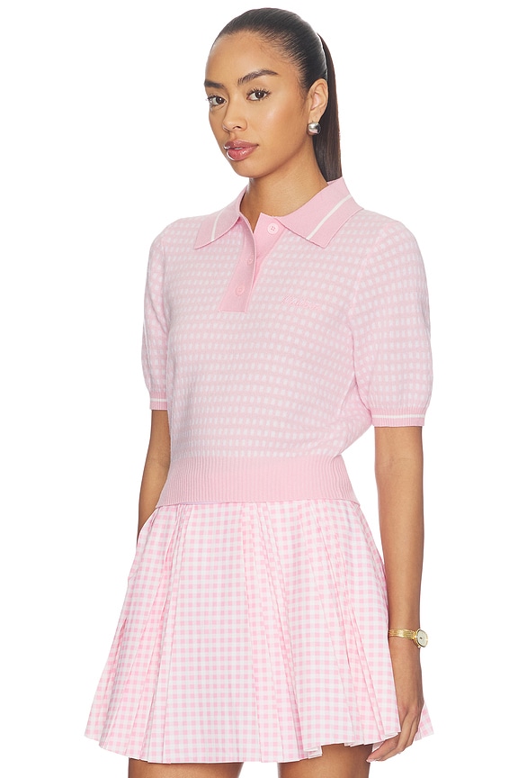 view 2 of 5 X Hvn Mikayla Polo Top in White & Orchid Pink