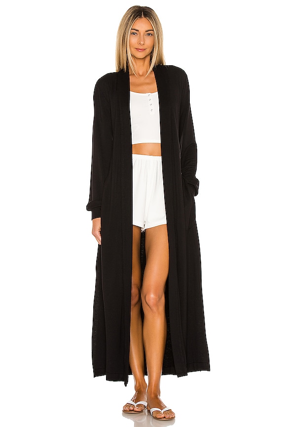 view 1 of 4 Banded Long Fuzzy Luxe Robe in Black